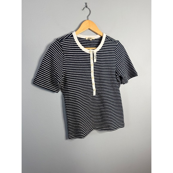 Madewell Striped Elbow-Sleeve Henley Tee Midnight Navy Small NWT - Picture 5 of 10